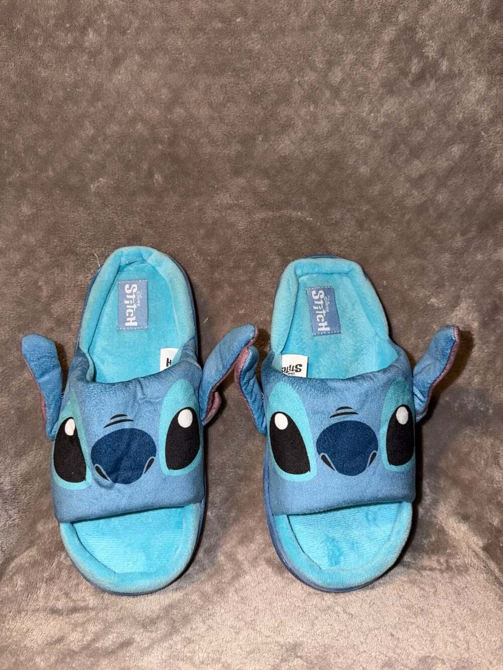 Disney Stitch Plush Slide Slippers with 3D Ears Blue